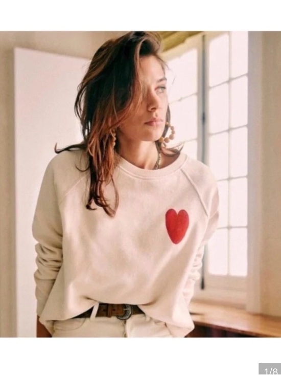 Sezane Tops - Sezane Bobo Choses Heart Cotton Crewneck Sweatshirt Cream Red Size M